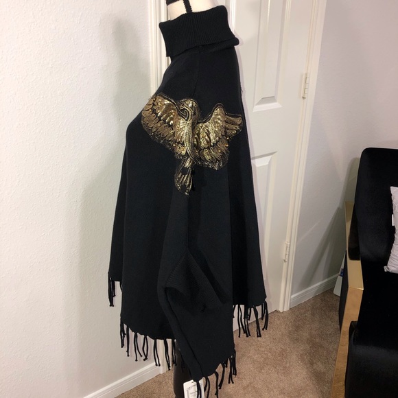 Coeur De Vague Embroidered Fringe Poncho Cloak NWT - Picture 9 of 11